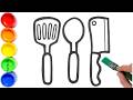 🍳🥄🔪 Draw Spoon, Pan &amp; Knife for Kids | Fun Learning Drawing ✏️ | Kids Songs | Yup Yup Go 🌈👶