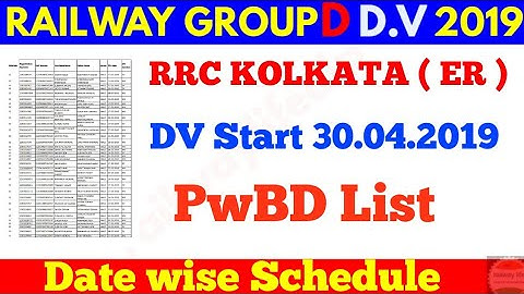 RRC KOLKATA ( ER ) group d DV schedule