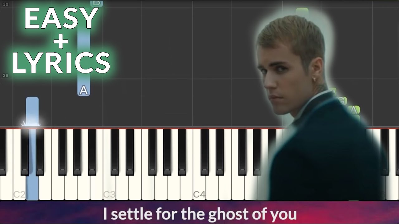 Ghost – Justin Bieber + Lyrics Sheet music for Piano (Solo) Easy