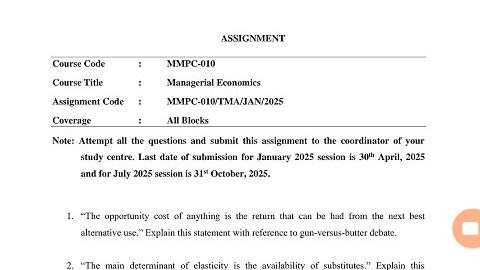lGNOU  MMPC -010 Solved Assignment Jan 2025 | July 2025 MBA {FREE} | Managerial Economics......