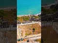 Vertical video. Side, Manavgat, Turkey. Aerial view of Agora Square colonnades and structures, ar...