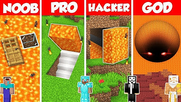 LAVA SECRET BASE HOUSE BUILD CHALLENGE - Minecraft Battle: NOOB vs PRO vs HACKER vs GOD / Animation