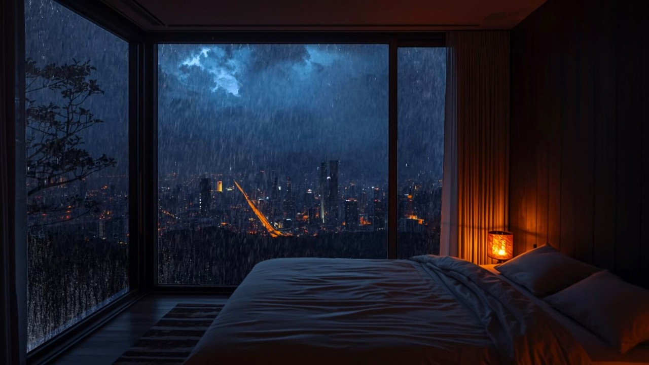 Instant Calm & Deep Sleep on a Rainy City Night 🌧️ Heavy Rain Sounds for Insomnia & Stress Relief