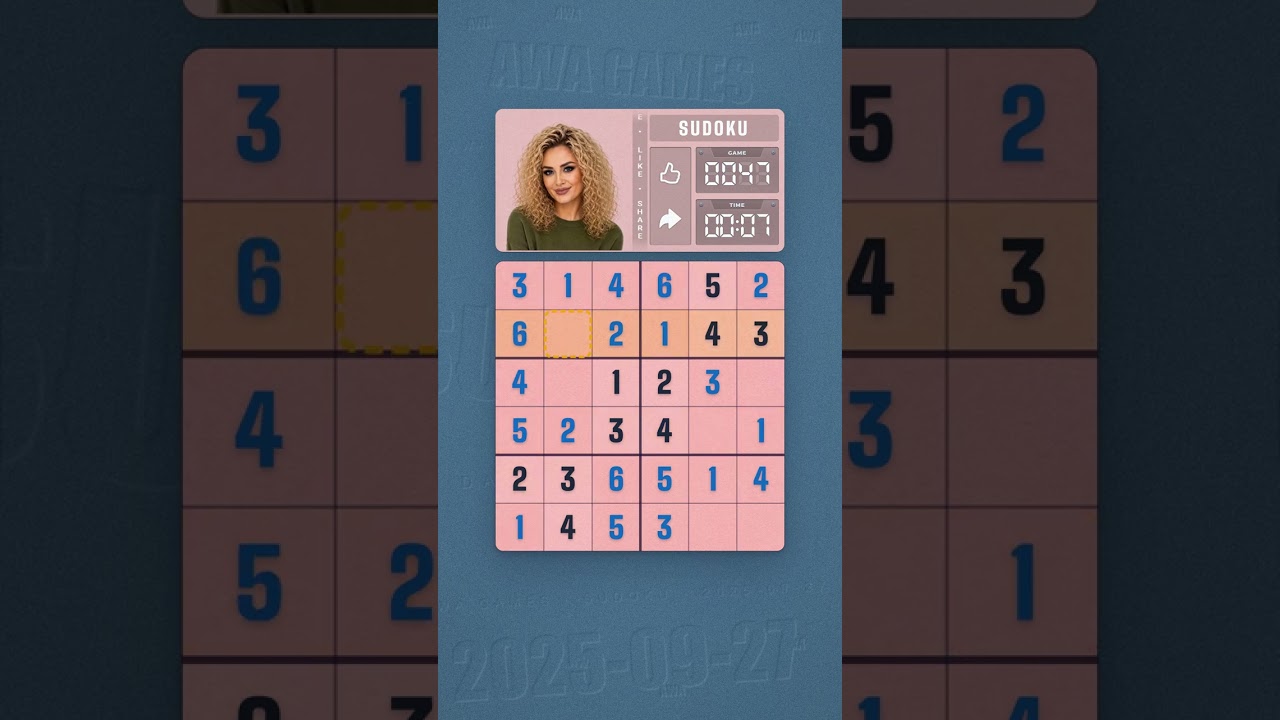 LinkedIn Mini Sudoku #47 solved board for September 27, 2025, 6x6 grid