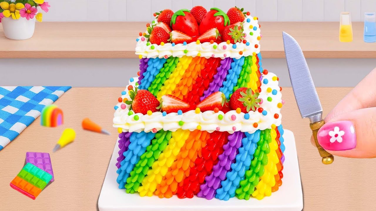 Fondant Arco-Íris com Morango 🍓🌈 Doce, Colorido e Encantador ✨ Cake Wish