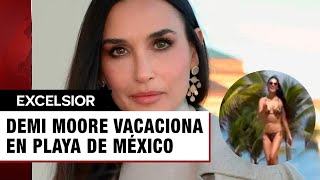 Demi Moore vacaciona en playa de México con sus hijas y presume su figura en bikini