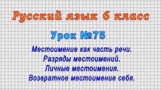 Русский язык 6 класс (Урок№75 - Местоимение как часть речи. Разряды местоимений.Личные местоимения.)