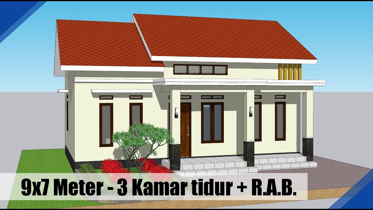 Desain Rumah Minimalis Di Pedesaan 9x7 Meter dengan 3 Kamar tidur
