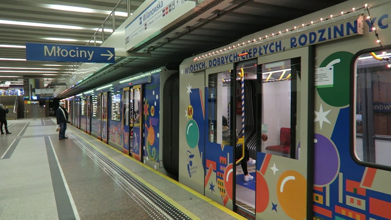 Warszawa - Przejazd Świątecznym Metrem 2022 (Siemens Inspiro #52) - M1 Kabaty - Wilanowska