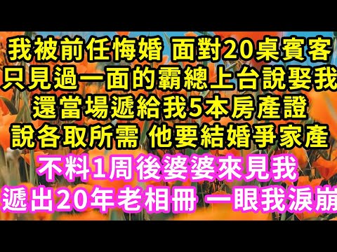 我被前任悔婚面對20桌寶客，只見過一面的霸總上台說娶我，還當場遞給我5本房產證，說各取所需他要結婚爭家產，不料1周後婆婆見我，遞出20年老相冊一眼我淚崩#甜寵#灰姑娘#霸道總裁#愛情#婚姻#小嫻說故事