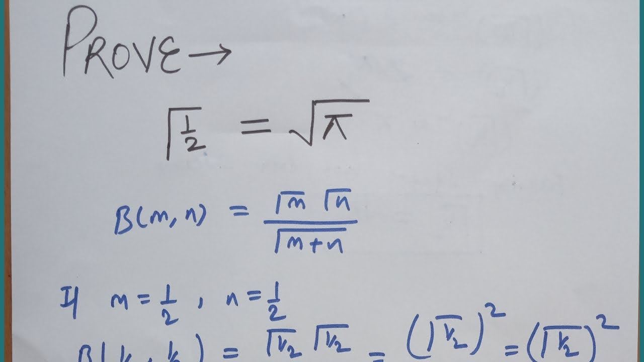 Γ(1/2)=√π ProofGamma Function YouTube