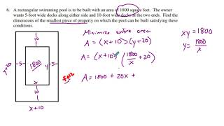 Calc 1 Optimization Pool Review Problem #6 Profile