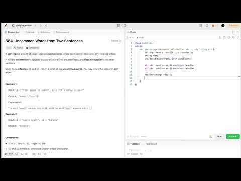 Leetcode 884 : 💯 Uncommon Words from Two Sentences (Beating 100% of solutions)