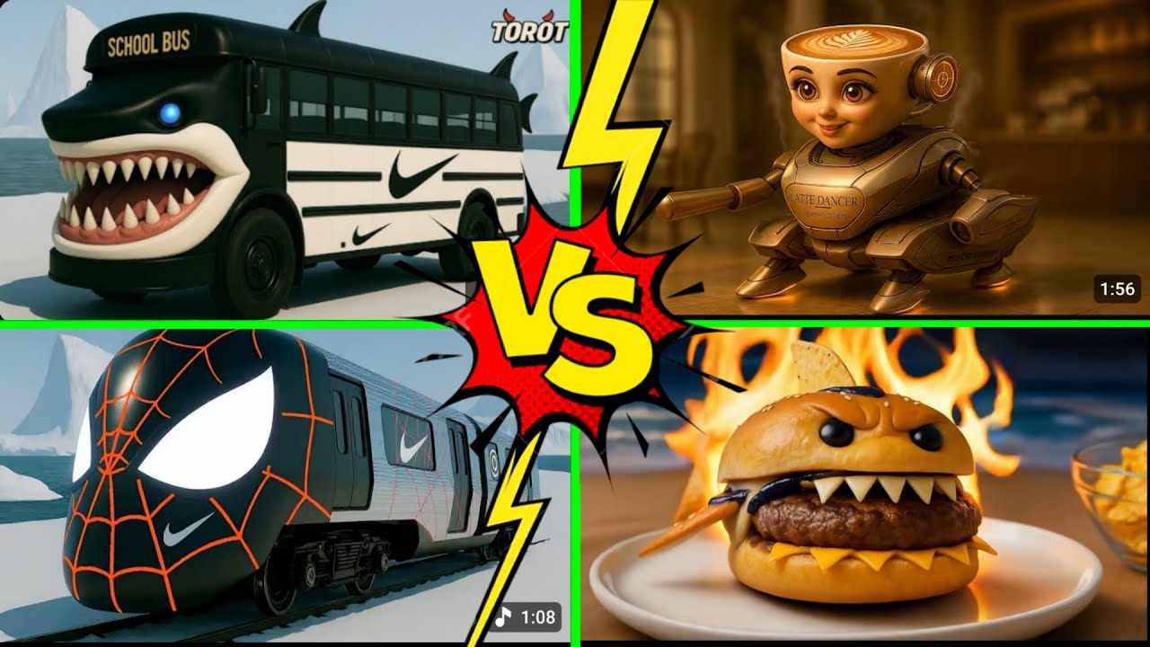 Tiles Hop Monster Battle – Shark Bus vs Spider Train vs Latte Robot vs Fire Burger | Epic Music 