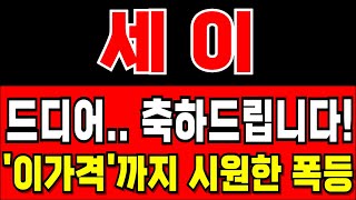 [세이] 드디어...축하드립니다!! 이가격까지 시원한 폭등 나옵니다 준비하세요 #세이 #세이코인