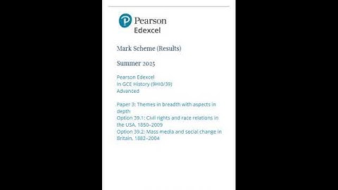 PEARSON EDEXCEL A LEVEL HISTORY PAPER 3 MARK SCHEME 2025 (9HI0/39)