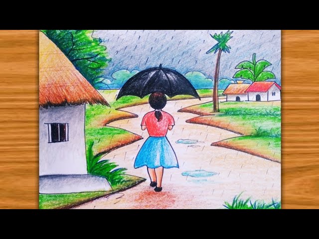 How to draw rainy season picture || Drawing on Rainy Day || || || Drawing  for kids | Drawing Laura Blo… | Rainy day drawing, Rainy season pictures,  Drawing for kids