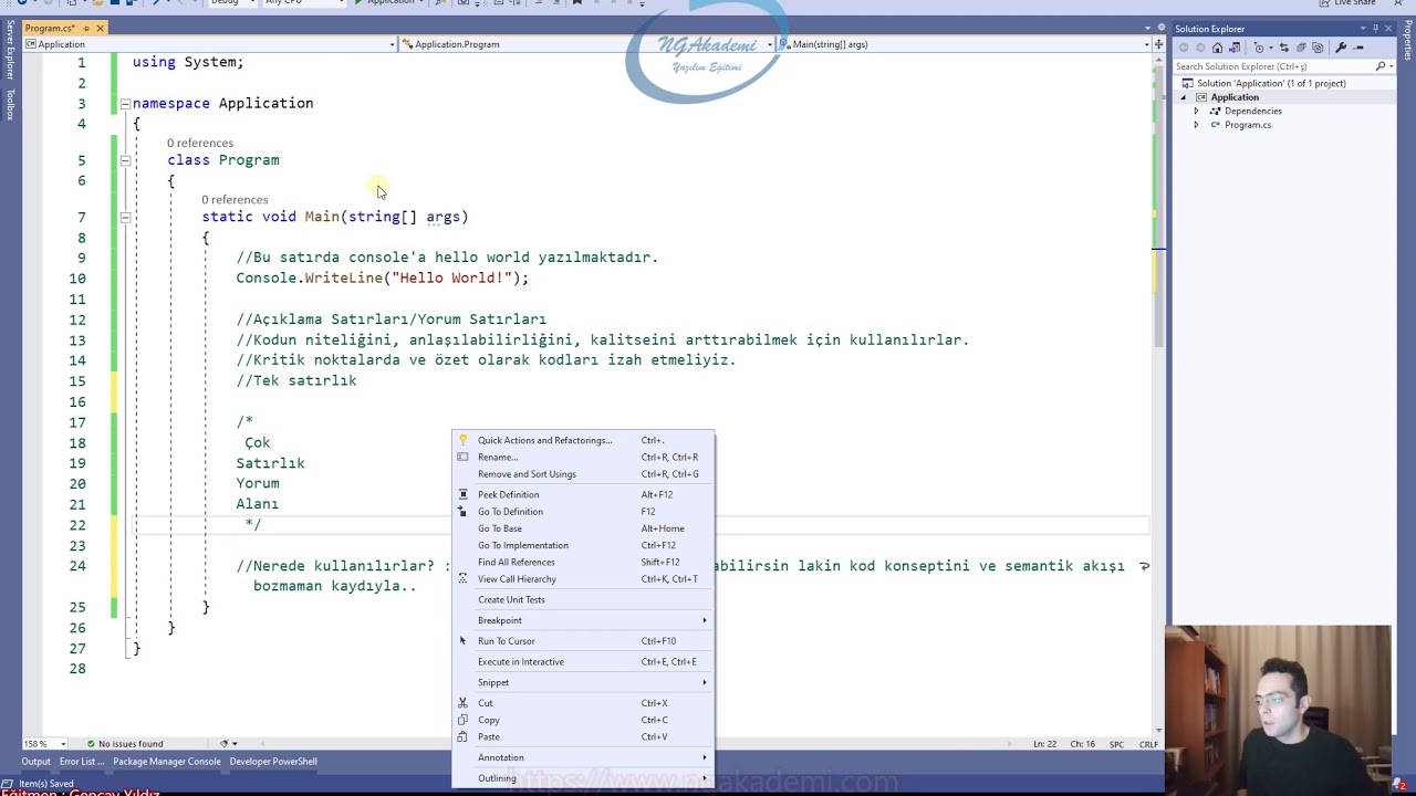 29) Yorum Satırları ve Region - YouTube