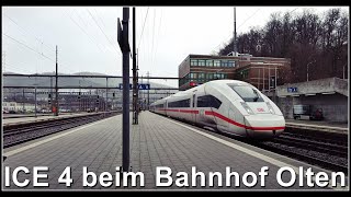 ICE 4, BLS Güterzug und ein SOB beim Bahnhof Olten, Kanton Solothurn, Schweiz 2023