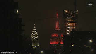 Emergency Siren Lights flash on NYC's Empire State Building