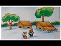 How to draw  scenery of flood step by step|| সহজে  বন্যার দৃশ্য  অংকন শিখি।