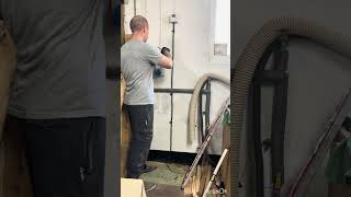 Putting in our power supply for our new saw stop table saw and we have one saw stop package