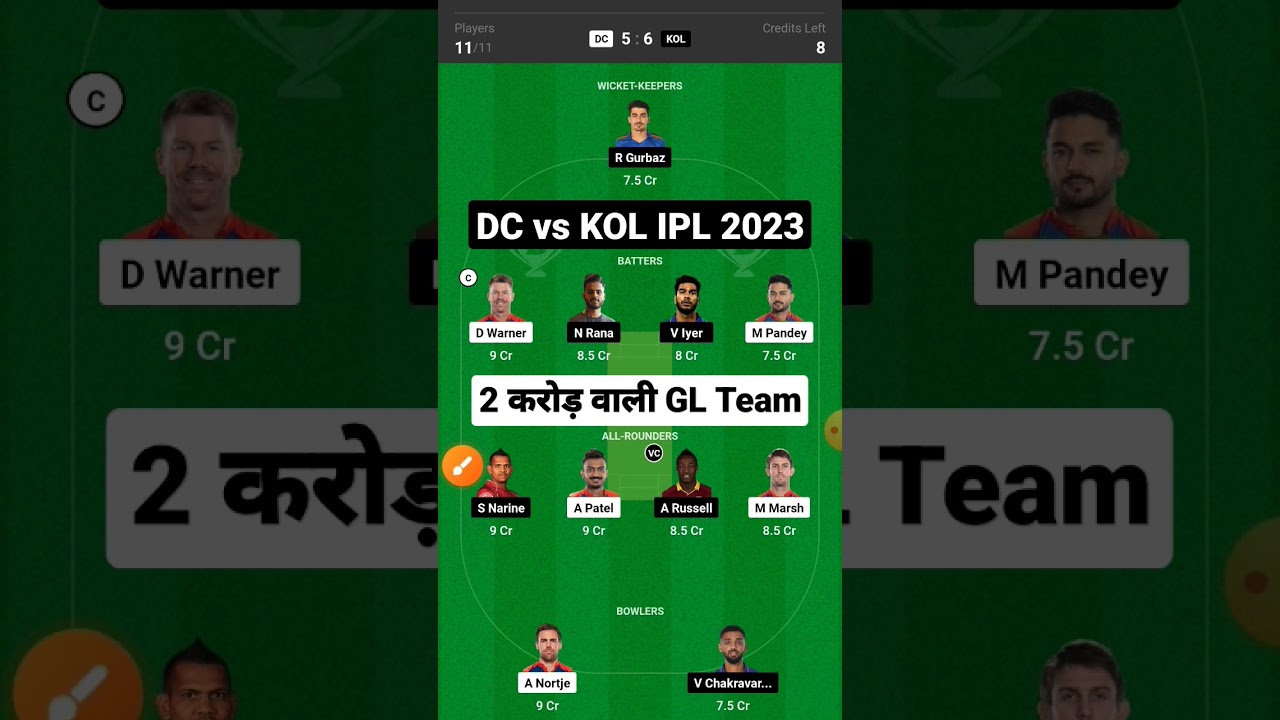 dc vs kol dream11 team.mi vs kol dream11 prediction.dc vs kkr 2023.delhi vs kolkata ipl 2023 dream11