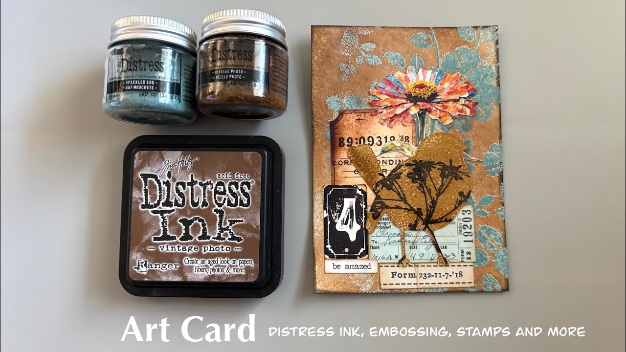 Mixed media art ring journal piece using distress inks, embossing glaze ...