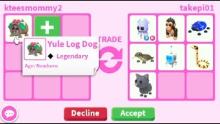 Trading New Yule Log Dog On Adopt Me! (Roblox) - Youtube