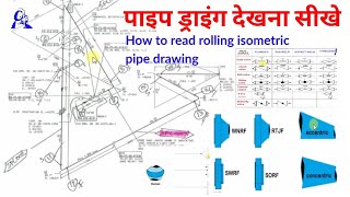 sloping pipe of isometric drawing | rolling offset pipe drawing | fittings symbols of pipe drawing