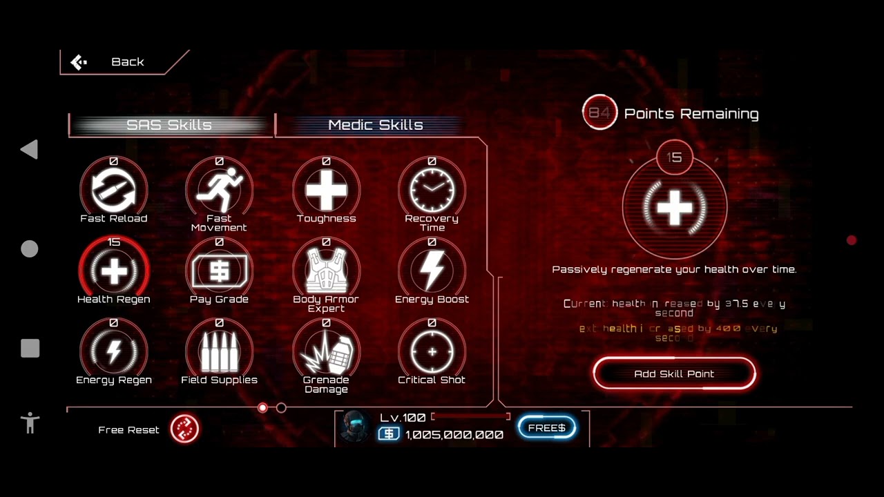 SAS 4 (SAS Skills) "Health Regen" MAX Level