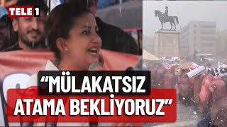 Şiddetli dolu ve yağmura rağmen atama bekleyen öğretmenler alanı terk etmedi!