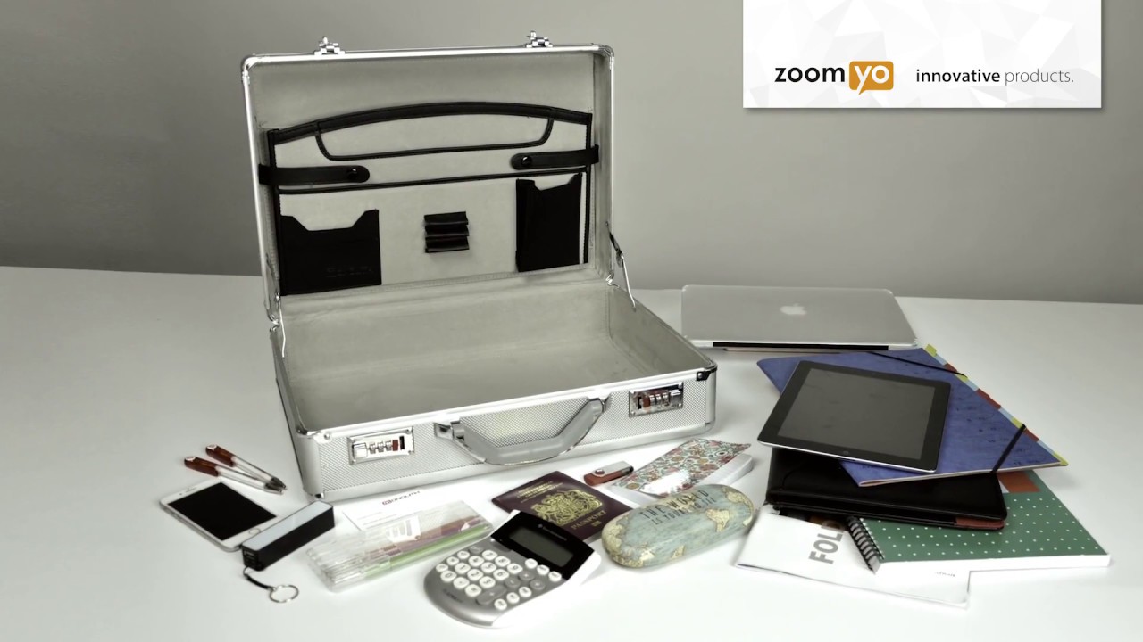 zoomyo Aluminium Aktenkoffer | Tablet und Laptop kompatibel | Inklusive Organizerbereich
