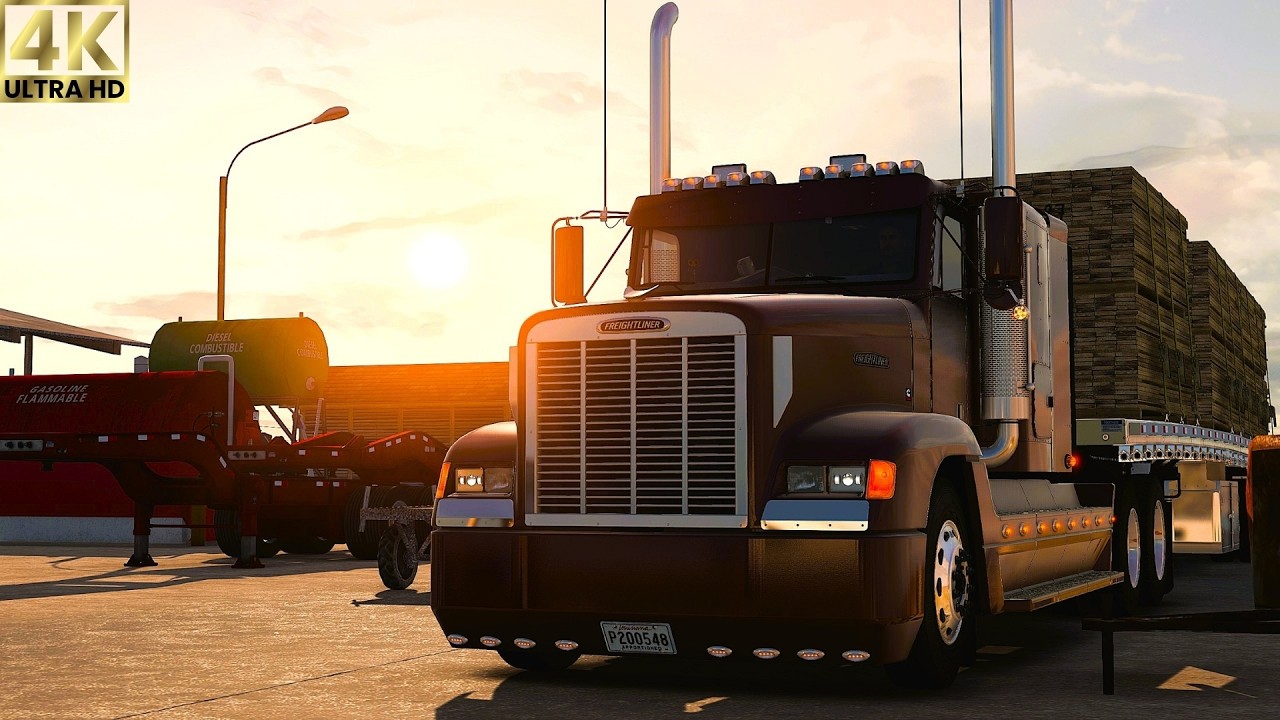 ATS 1.57 Open Beta | Freightliner FLD - Flatbed Benson Hauling Epic American Truck Simulator | 4K |