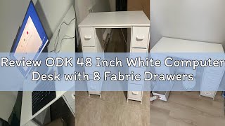 Review ODK 48 Inch White Computer Desk with 8 Fabric Drawers, Modern Office Desk with Large Storage