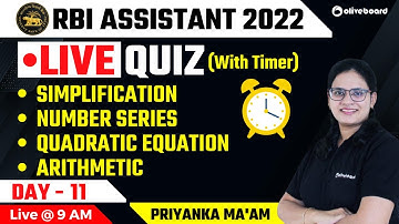 RBI Assistant 2022 | Live Quiz With Timer | Day - 11 | RBI Assistant Maths | Priyanka Ma