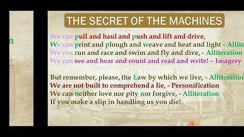 Poem" The secret of the machines" Part 2 poem comprehension and the figure of speech