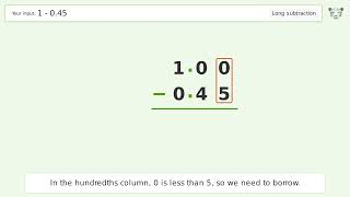 Long Subtraction Problem 1-0.45: Step-by-Step Video Solution