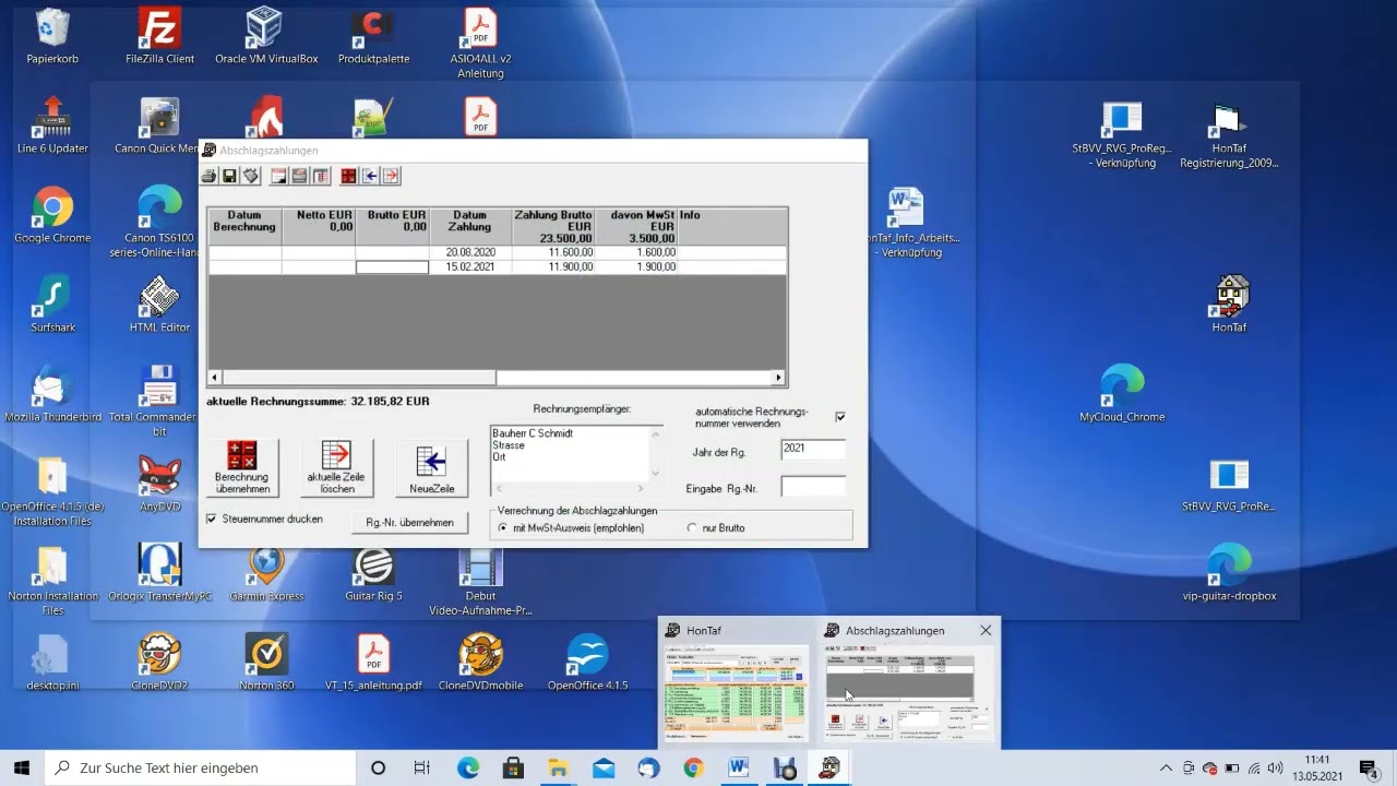 HonTaf Rechnungen www.chsoft.de 