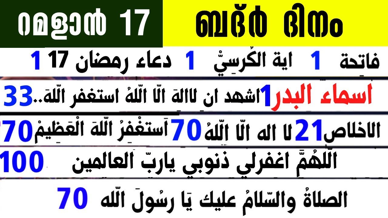 റമളാൻ 17|ബദ്ർ ദിനം|അസ്മാഉൽ ബദ്ർ ദിക്റുകൾ സ്വലാത്ത് ദുആ|salah media 