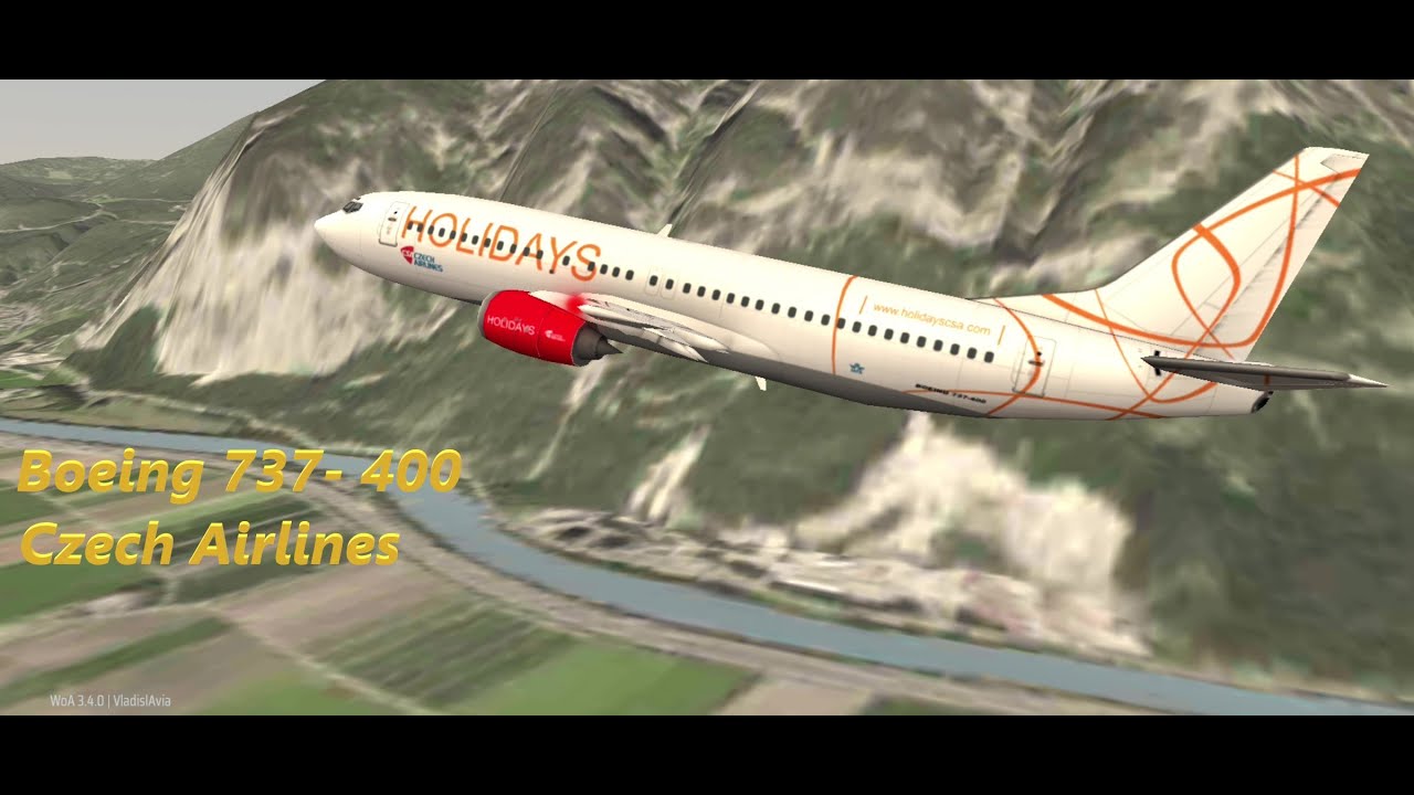 Boeing 737-400 from Czech Airlines special livery, Prague, Czech, landing, servicing, takeoff. B734