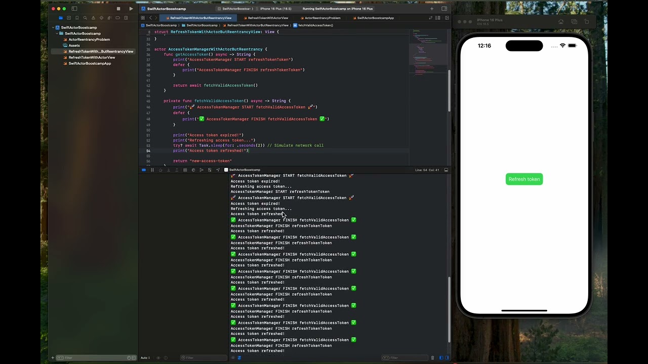 Swift Actor: Real-World Example - Token Refresh with actor but reentrancy