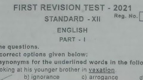 12th std English 1st revision exam question paper 2021