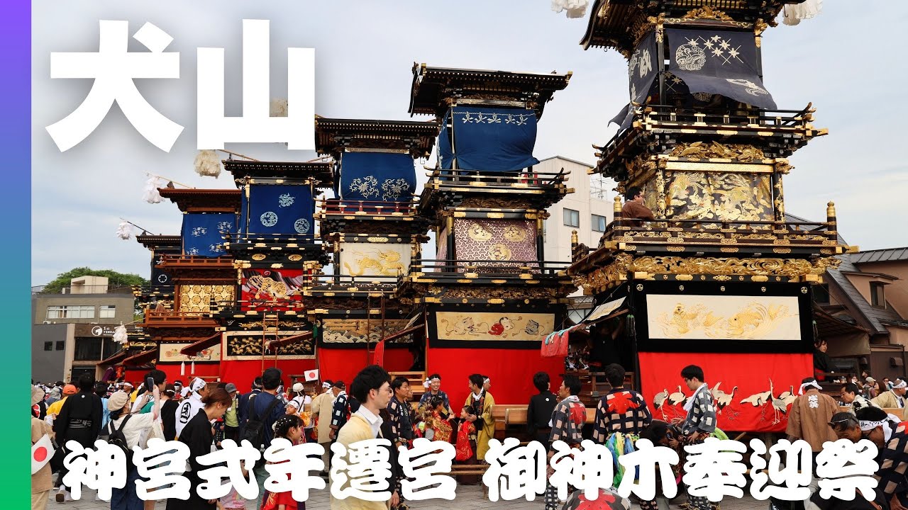 【20年に１度】神宮式年遷宮御樋代木奉迎送行事＠犬山 ６輌の車山が御神木を盛大にお出迎え✨お木曳きでは100メートルの列を前３輌・後３輌の配置でどんでん会館から針綱神社まで進みました✨