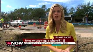 Crews working to repair holes on U.S. 19