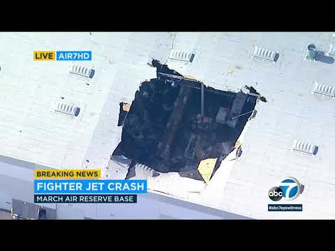 Massive hole spotted on building roof after F-16 crash in Riverside County | ABC7