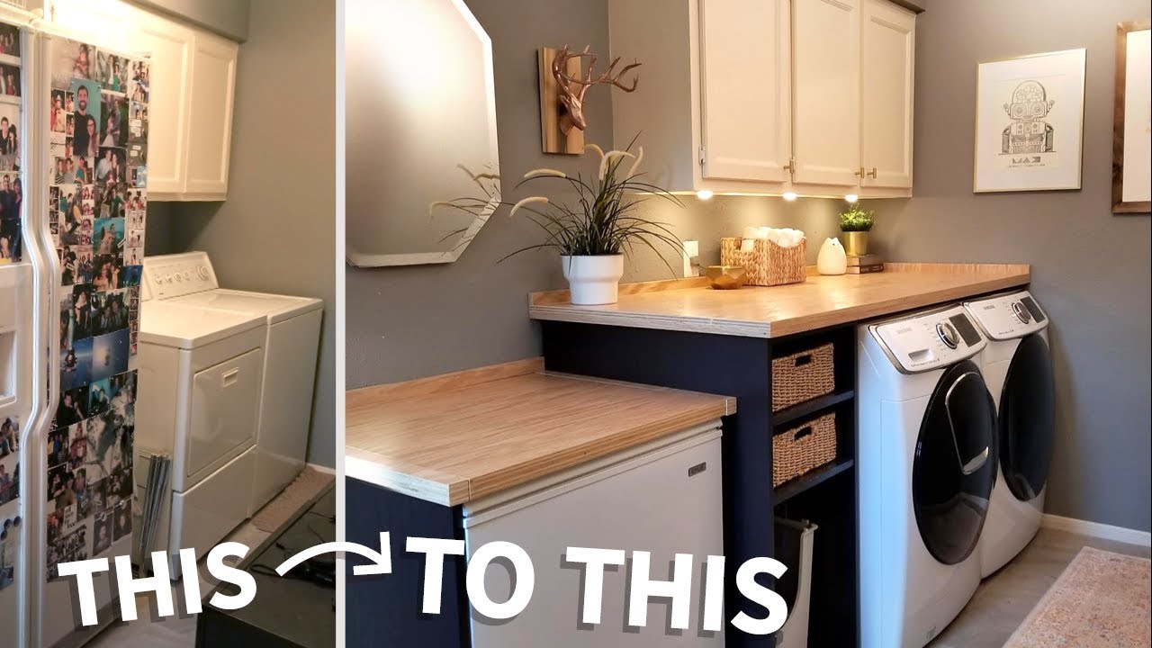 Laundry Room Makeover W Wood Countertops Youtube