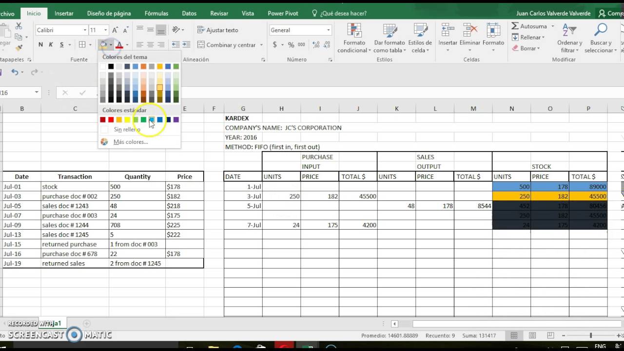 FiFO Inventories - Stock control Kardex in Excel