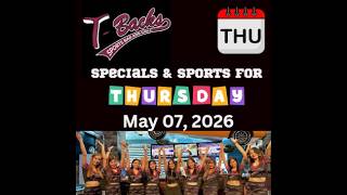 T-Backs Sports Bar and Grill Sports Schedule and Sliders special for Thursday May 07, 2026