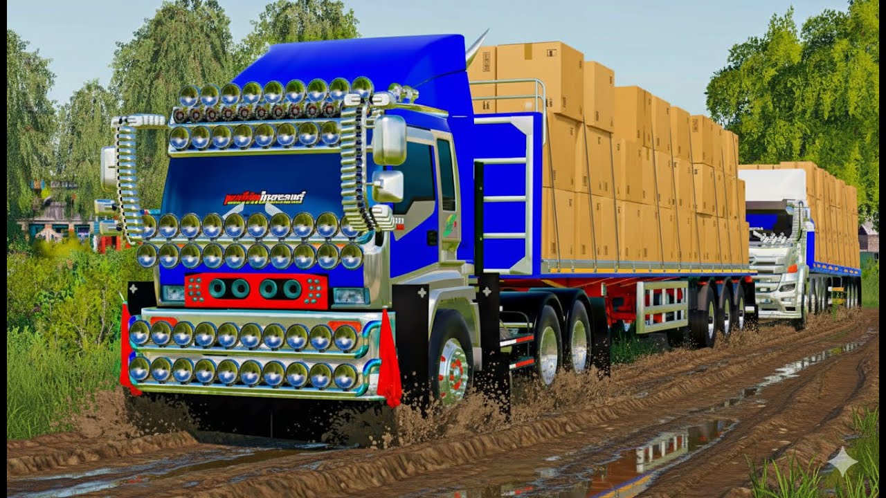 ขับหัวลากวิ่งงานหางพื้นเรียบไปรับจ้างขนของไปส่งลูกค้า FARMING SIMULATOR 19